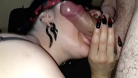 Intense oral pleasure: I eagerly suck his throbbing member until my mouth overflows with his warm load - an unforgettable blindfolded blowjob