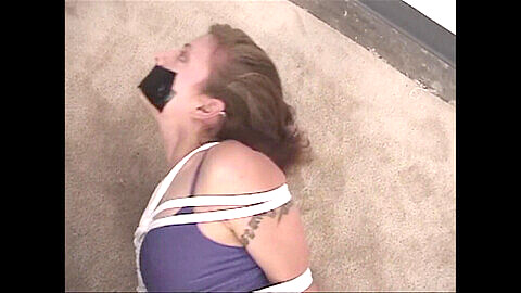 Self tape gag, tied tits, clear tape gag