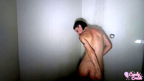 Strong man, shower, wet