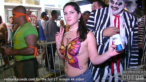 Street festival with gorgeous babes flaunting their bodies to strangers!