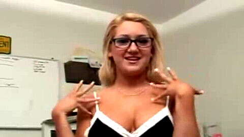 Busty blonde Jessica Sweet uses her glasses to give amazing handjob, tittyfuck and blowjob