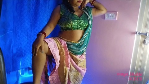 Seductive hot bhabhi pleasures herself by rubbing her tits and fingering her pussy