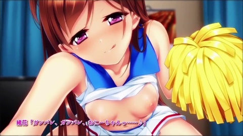 Amateur Cheerleader Schülerin spielt Mitspieler Anime Spiel mit Sex involviert