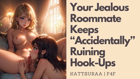 Your envious flatmate disrupts your encounters on purpose | munching on pussy | intimate kissing