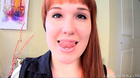 Close-up view of Jayden's mouth and teeth in a kinky POV scene