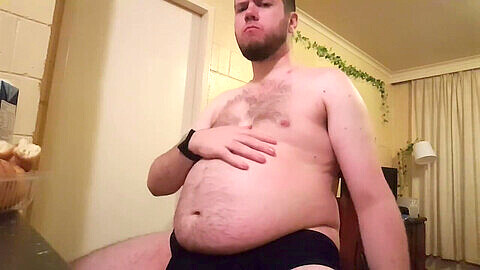 Daddy belly bulge, fat gainer belly bloated, daddy belly