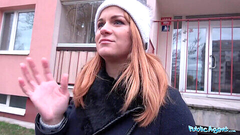 Jenny Manson, stunning Russian redhead, trades cash for public sex with fake public agent