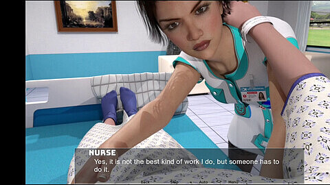 Прохождение сексуальной игры, визуальная новелла, медсестра дрочка