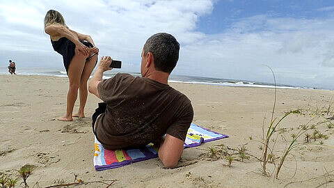 Blowjob beach, mother, amateur couple
