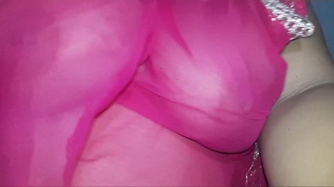 Horny Indian Bhabi's natural huge boobs get squeezed and pressed while she tongue sucks and teases