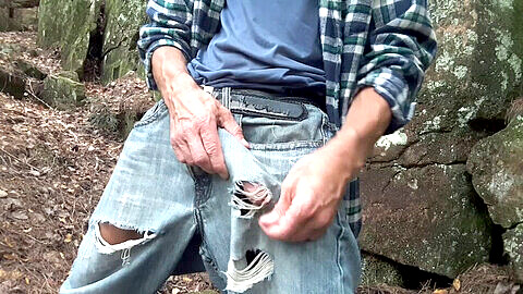 Forest jeans solo, drauããen wald ungeschnittener schwanz, edging big cock