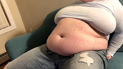 Belly stuffing, chubby granny, chubby teen