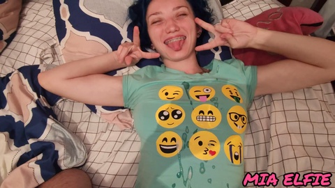 Cum-soaked face compilation featuring a stunning blue-haired student...