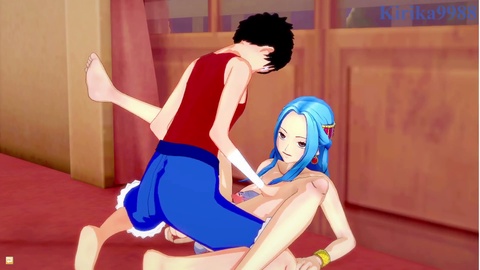 Passionate bedroom encounter between Nefertari Vivi and Monkey D. Luffy - One Piece Hentai