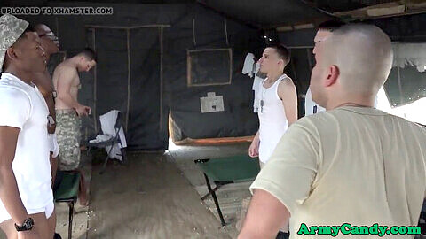 Submissive military twink gets barebacked outdoors in interracial scene