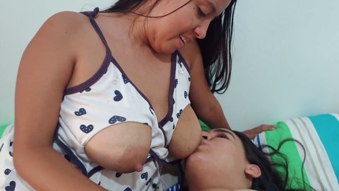 Hot lesbian lactation session with breast milk pumping and nipple play