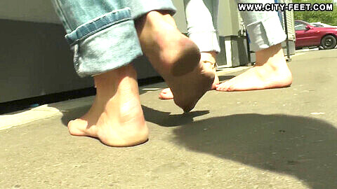 Dirty soles exposed in the city streets