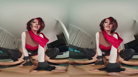 Maddy May, adolescente aux gros seins et cheveux roux, incarne la super-héroïne RWBY Ruby pour un porno en réalité virtuelle excitant !