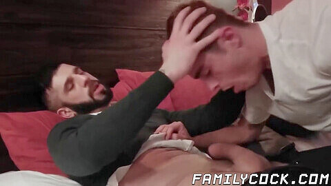 Eager young guy swallows and rides his stepfather's rock hard sausage