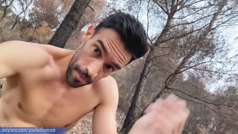Risky naked hiking on the sunset! almost get caught! flawless ass man
