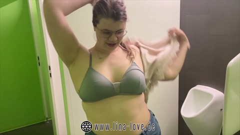 Curvy college babe banged and inseminated in men's restroom at university!!