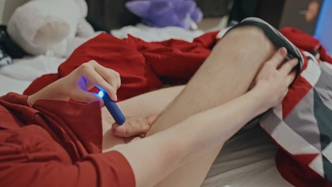 Hunky guy teases and pleasures himself with a vibrator and giant lollipop, ending with a massive cumshot (sensual moaning ASMR)