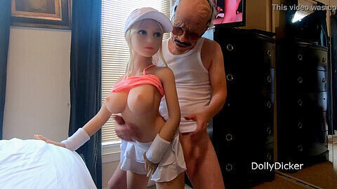 Very old man fucks his sex doll from behind