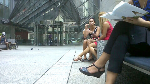 Catching blonde's impressive legs and feet shoeplay on hidden camera - part 2