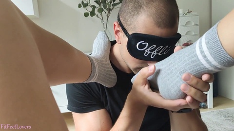 Sniffing my girlfriend's sock-covered feet in a naughty amateur POV session