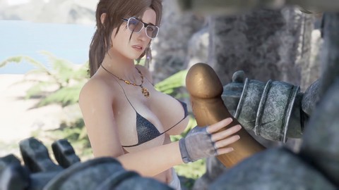 Lara Croft en una aventura de juego para adultos candente con una enorme polla monstruosa